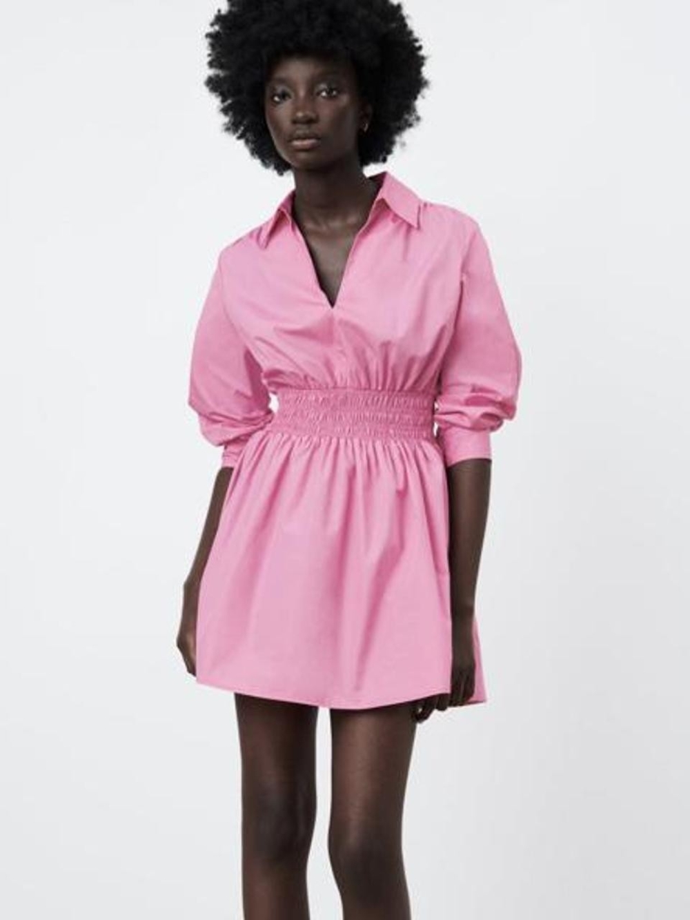 Zara Bubblegum Pink Shirred-Waist Mini Dress
